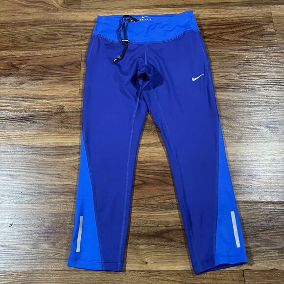 Nike Dri-Fit Compression Legging Tight Fit Blue Drawstring Capri Women's Size XS - Picture 1 of 7